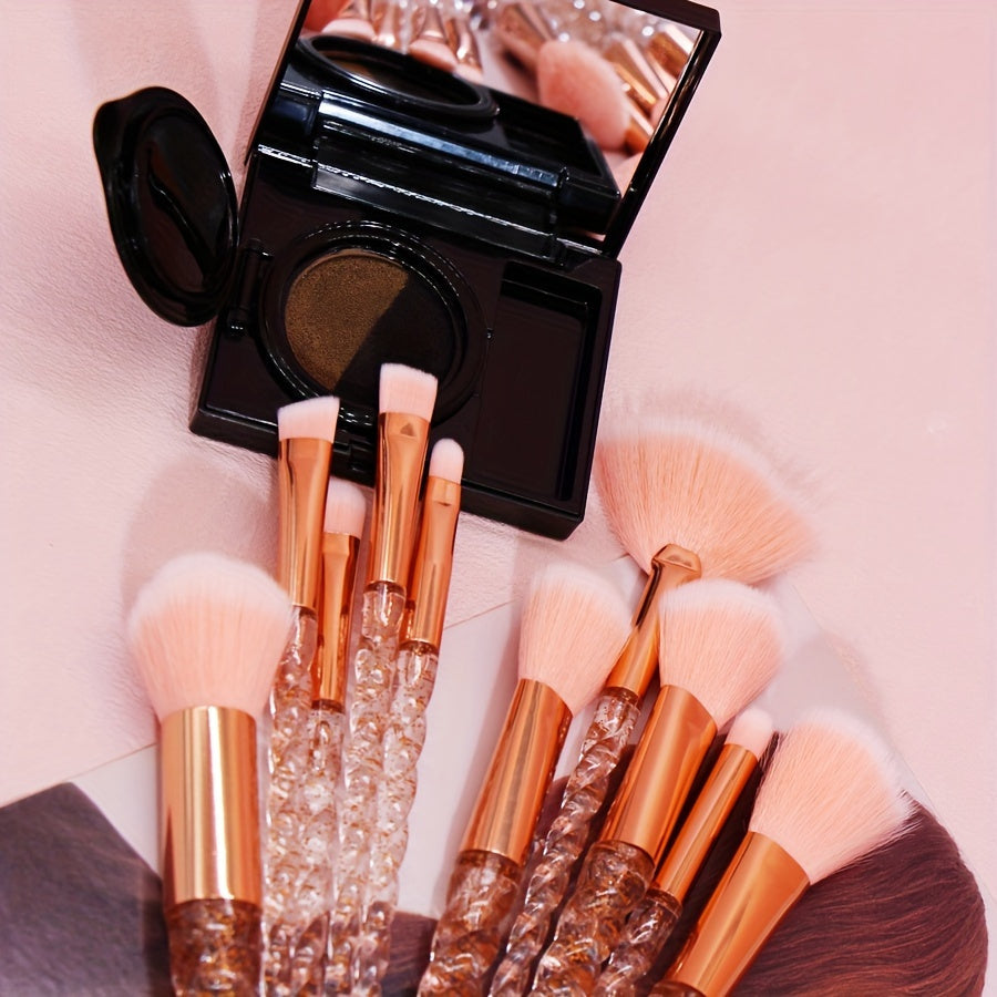 10pcs Oval Makeup Brush Set with Nylon Bristles & ABS Plastic Handles - Alcohol-Free, Perfect for Foundation, Eyeliner, Eye Shadow, Lip Brush - Ideal Beauty Gift for Halloween, Beauty Essentials|Elegant Brush Set|Durable Make